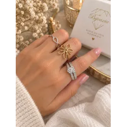 Bague Double Anneaux SOLITAIRE 2 en 1 Argent Massif 925/1000 Rhodié