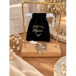 Bague Double Anneaux SOLITAIRE 2 en 1 Argent Massif 925/1000 Rhodié