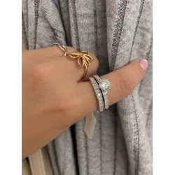 Bague Double Anneaux SOLITAIRE 2 en 1 Argent Massif 925/1000 Rhodié