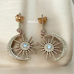 Boucles D'oreilles Croissant de Lune & Soleil Oz En Plaqué Or 18 Carats 750/000