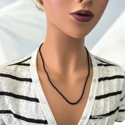 Collier cordon tressé noir & Argent Massif 925/000 Longueurs CHOIX