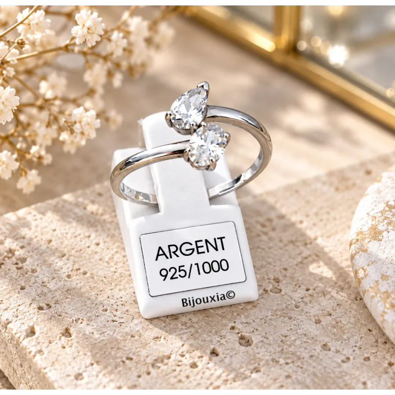 Bague Toi Et Moi Double Cristal Moissanite En Argent 925/1000 T50-52-54-56-58-60