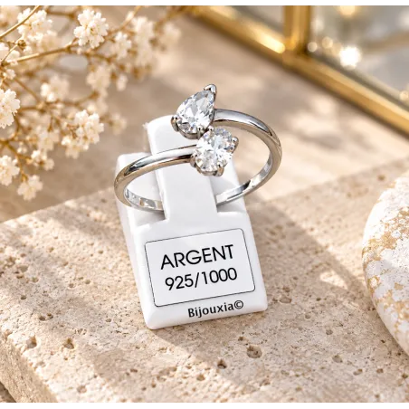 Bague Toi Et Moi Double Cristal Moissanite En Argent 925/1000 T50-52-54-56-58-60