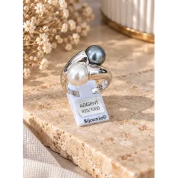 Bague Double Perles & Argent Massif 925/000 Rhodié Bijou T50 à 62