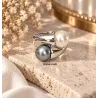 Bague Double Perles & Argent Massif 925/000 Rhodié Bijou T50 à 62