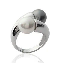 Bague Double Perles & Argent Massif 925/000 Rhodié Bijou T50 à 62