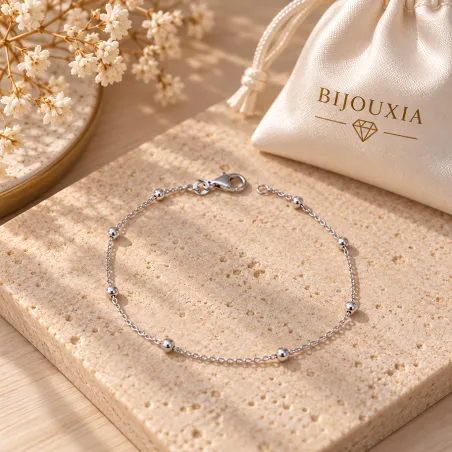Bracelet Fines Boules En Argent Massif 925/1000 Rhodié