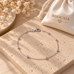 Bracelet Fines Boules En Argent Massif 925/1000 Rhodié