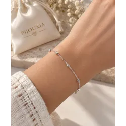 Bracelet Fines Boules En Argent Massif 925/1000 Rhodié