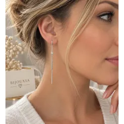 Boucles D'oreilles Chaîne Traversante Avec Cristal Zirconium En Argent Massif 925/000