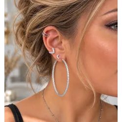Boucles D'oreilles Unitaire Bague d'oreille Microserti Cz Argent 925/000 Rhodié