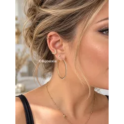 Boucles D'oreilles Puces Croissants de Lune Empierrés Plaqué Or 18K 750/000