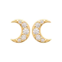 Boucles D'oreilles Puces Croissants de Lune Empierrés Plaqué Or 18K 750/000