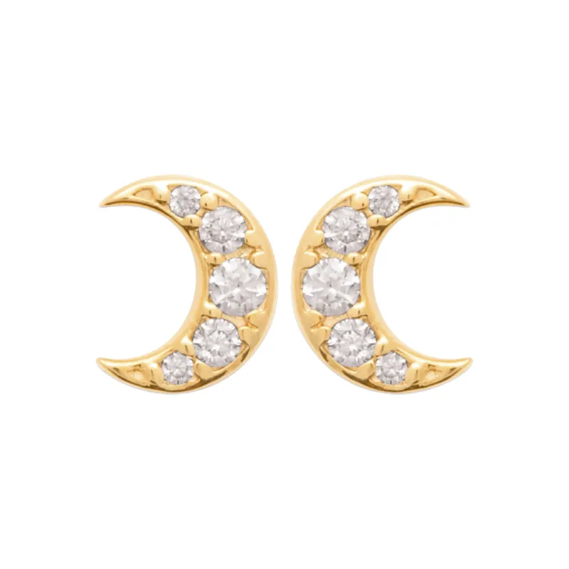 Boucles D'oreilles Puces Croissants de Lune Empierrés Plaqué Or 18K 750/000