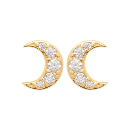 Boucles D'oreilles Puces Croissants de Lune Empierrés Plaqué Or 18K 750/000