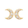 Boucles D'oreilles Puces Croissants de Lune Empierrés Plaqué Or 18K 750/000