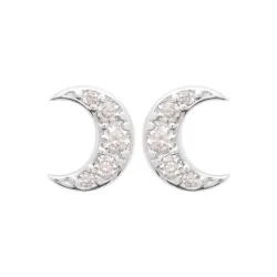 Boucles D'oreilles Puces Croissants de Lune Empierrés Argent 925/000 Rhodié