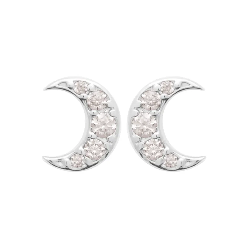 Boucles D'oreilles Puces Croissants de Lune Empierrés Argent 925/000 Rhodié