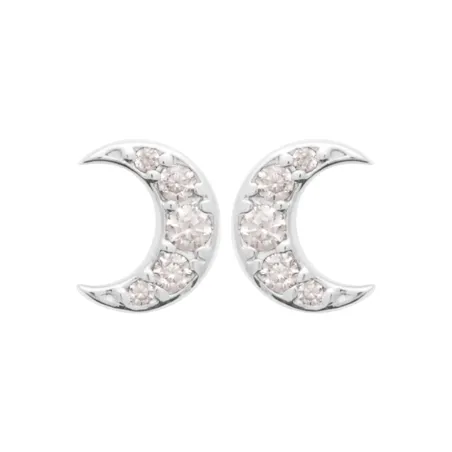Boucles D'oreilles Puces Croissants de Lune Empierrés Argent 925/000 Rhodié