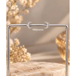 Boucles D'oreilles Puces Croissants de Lune Empierrés Argent 925/000 Rhodié