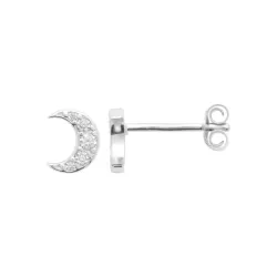 Boucles D'oreilles Puces Croissants de Lune Empierrés Argent 925/000 Rhodié