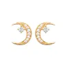 Boucles D'oreilles Puces Croissants de Lune Empierrés Cz Plaqué Or 18K 750/000