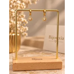 Boucles D'oreilles Anneaux + étoiles pendantes Cristal En Plaqué Or 18K 750/000