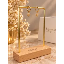 Boucles D'oreilles Anneaux + étoiles pendantes Cristal En Plaqué Or 18K 750/000