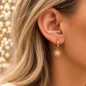 Boucles D'oreilles Anneaux + étoiles pendantes Cristal En Plaqué Or 18K 750/000