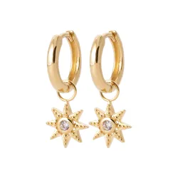 Boucles D'oreilles Anneaux + étoiles pendantes Cristal En Plaqué Or 18K 750/000