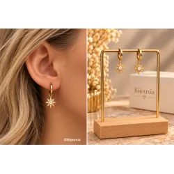 Boucles D'oreilles Anneaux + étoiles pendantes Cristal En Plaqué Or 18K 750/000
