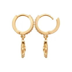 Boucles D'oreilles Anneaux + étoiles pendantes Zirconiums Plaqué Or 18K 750/000
