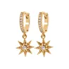 Boucles D'oreilles Anneaux + étoiles pendantes Zirconiums Plaqué Or 18K 750/000