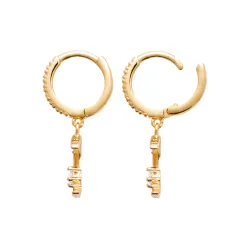 Boucles D'oreilles Anneaux + Lunes pendantes Zirconiums Plaqué Or 18K 750/000