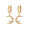 Boucles D'oreilles Anneaux + Lunes pendantes Zirconiums Plaqué Or 18K 750/000