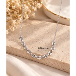 Collier Chaîne Maillons Grains de Café En Argent Massif 925/1000 Rhodié