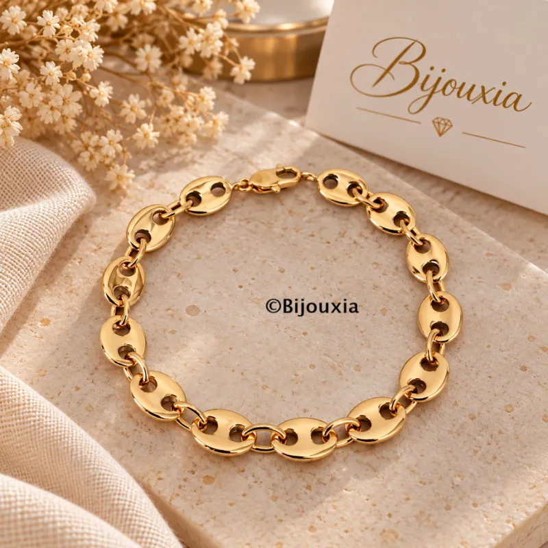 Bracelet Maille Grain De Café 19 CM Plaqué or 18 Carats 750/000