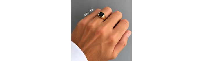 Bague Chevalière Onyx Plaqué Or 18 CARATS T50 à T68