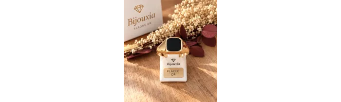 Bague Chevalière Onyx Plaqué Or 18 CARATS T50 à T68