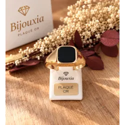 Bague Chevalière Onyx Plaqué Or 18 CARATS T50 à T68