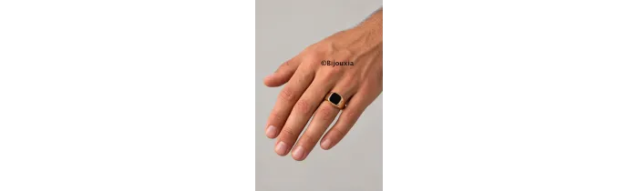 Bague Chevalière Onyx Plaqué Or 18 CARATS T50 à T68