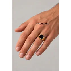 Bague Chevalière Onyx Plaqué Or 18 CARATS T50 à T68