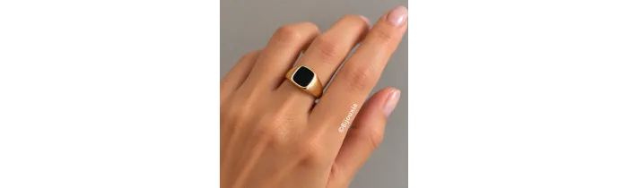 Bague Chevalière Onyx Plaqué Or 18 CARATS T50 à T68