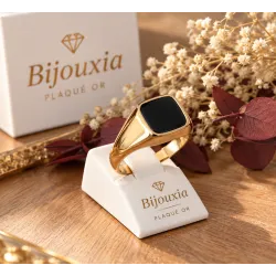 Bague Chevalière Onyx Plaqué Or 18 CARATS T50 à T68