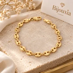 Bracelet Maille Grain de Café 20cm X 6,5 mm Plaqué Or Bijou Homme/Femme