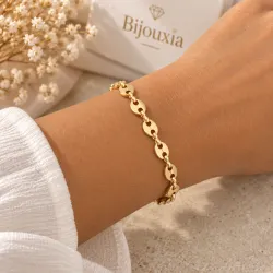 Bracelet Maille Grain de Café 22cm X 6,5 mm Plaqué Or Homme/Femme