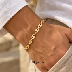 Bracelet Maille Grain de Café 22cm X 6,5 mm Plaqué Or Homme/Femme