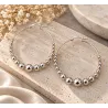 Boucles D'oreilles Créoles Contour Boules 4CM Argent Massif 925/1000