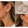 Boucles D'oreilles Créoles Contour Boules 4CM Argent Massif 925/1000