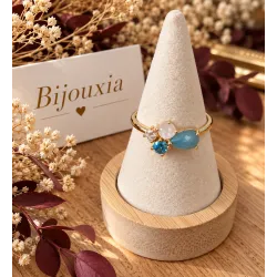 Bague Pierres Naturelles Agate Bleu et Nacre En Plaqué or 18 Carats 750/1000